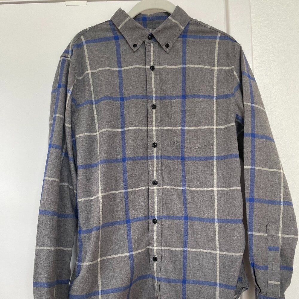 Banana Republic Luxe Flannel Grant Fit Windowpane Plaid Button Down Shirt,‎ M